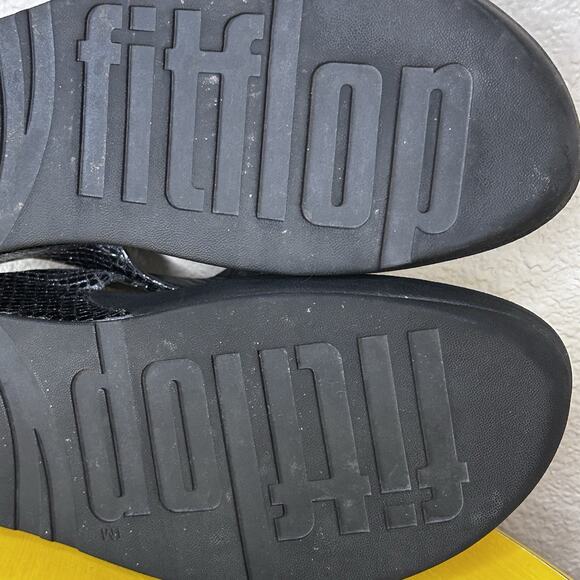 FitFlop Sandals Women' 9 Pewter Snake Print Rhinestone Petra Thong Platform - Picture 15 of 16